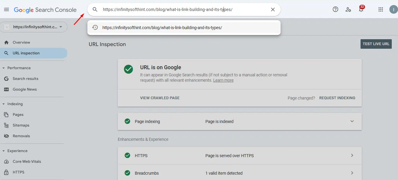 Go to URL Inspection