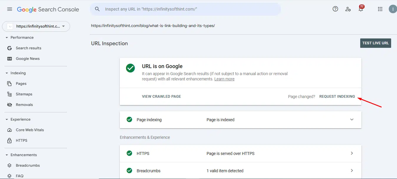 Request Indexing