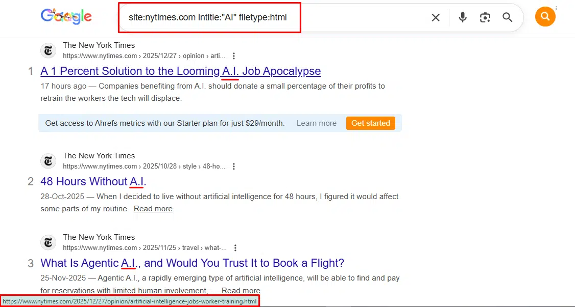Example of Stacking Operators Visual guide illustrating how to use Google search operators to locate job opportunities, with examples and formulas.