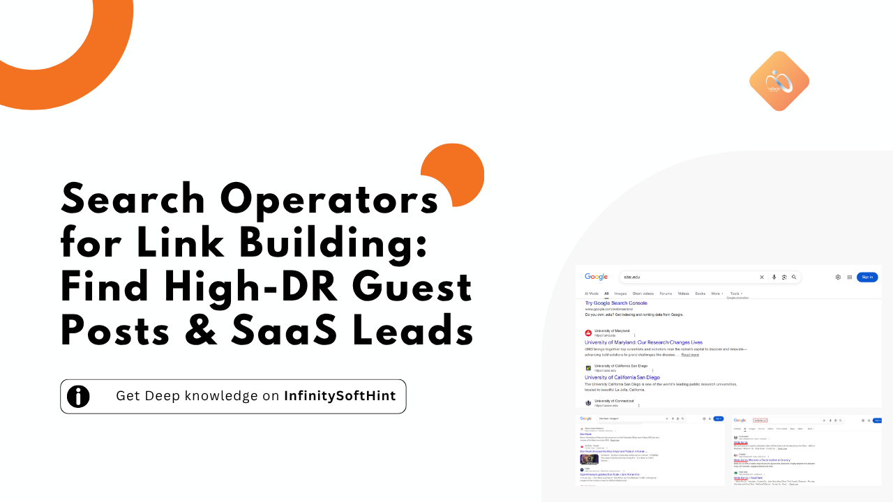 Search operators for link building to find high-domain guest posts and SaaS leads for effective outreach strategies.