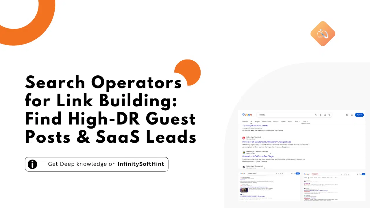 Search operators for link building to find high-domain guest posts and SaaS leads for effective outreach strategies.