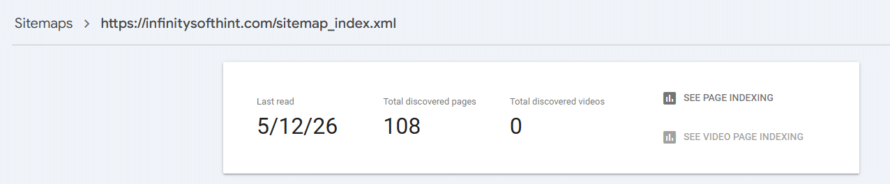 Screenshot displaying the site layout, alongside an XML sitemap revealing 108 unique URLs on the server.