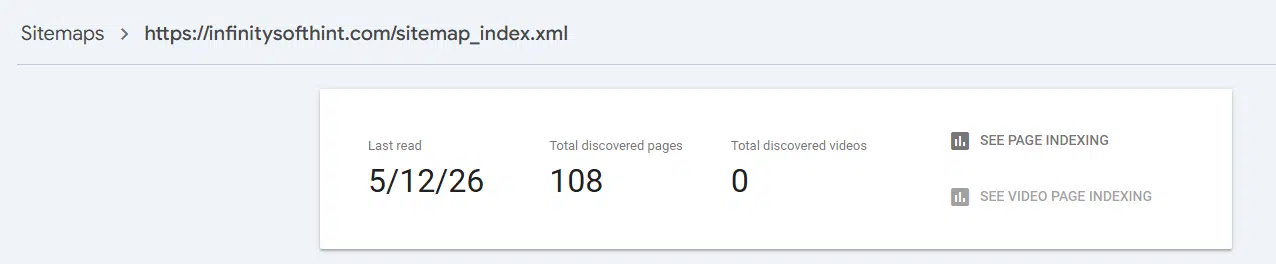 Screenshot displaying the site layout, alongside an XML sitemap revealing 108 unique URLs on the server.