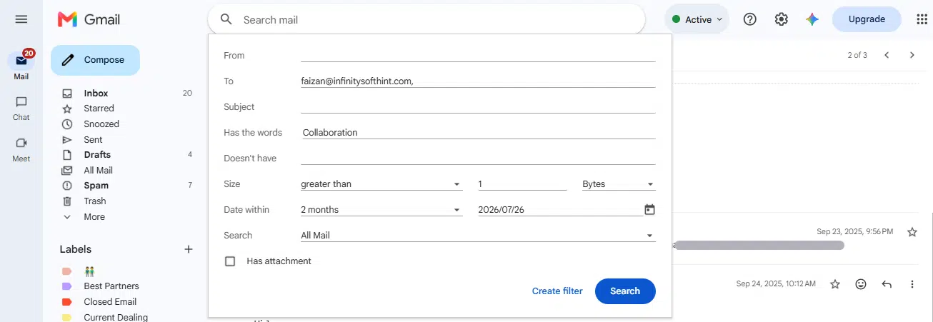 Creating Filters From a Gmail Search Image of gmail inbox in which show how creating filter from gmail search.