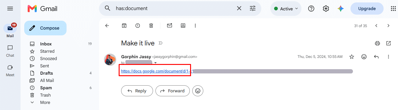 Using has:document operator which show emails that has documents in it.