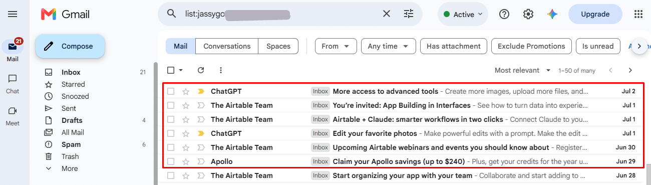 An list: operator show email that came through  newsletter distribution address.