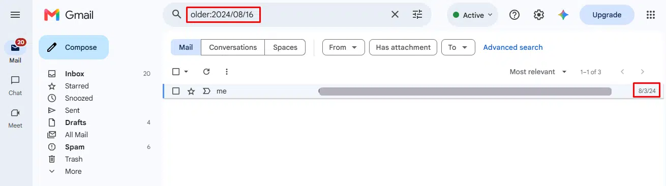 older:date — Gmail Search Operator Example of older:2024/08/16 search operator that show emails which are older than 16 august 2024.
