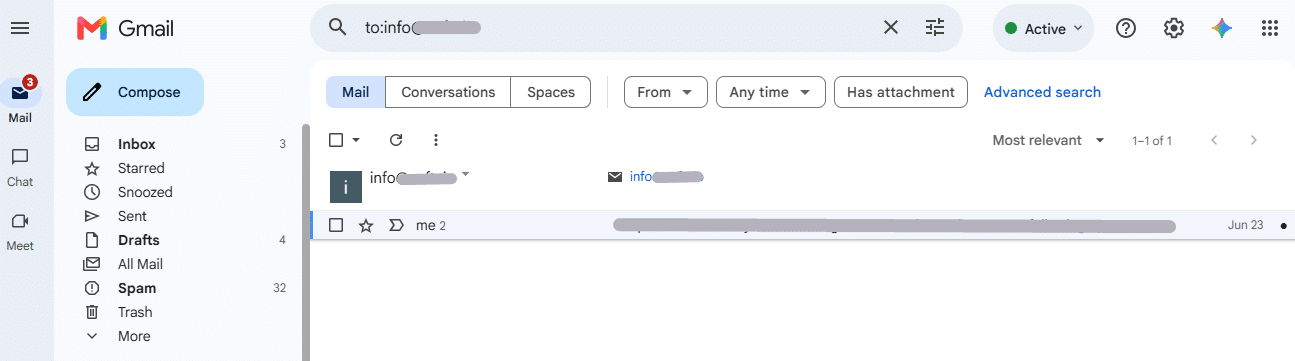 to: operator that shows every email you sent to that address.