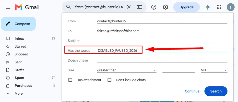 Adding a unique temporary text string in Has the words field to safely edit Gmail filter