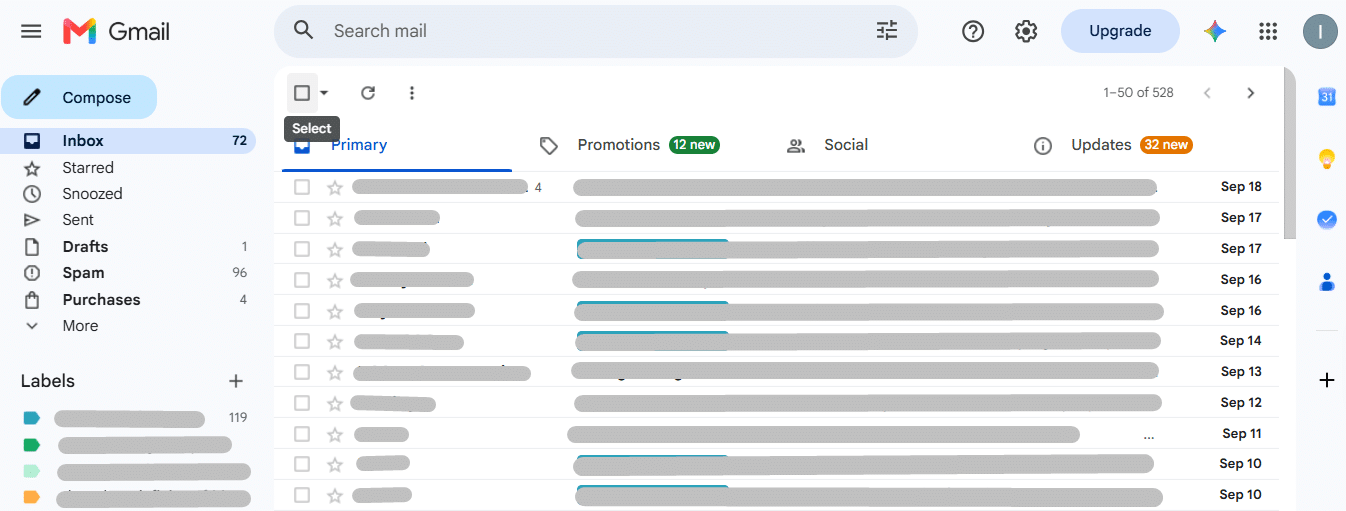Gmail homepage open in a desktop web browser